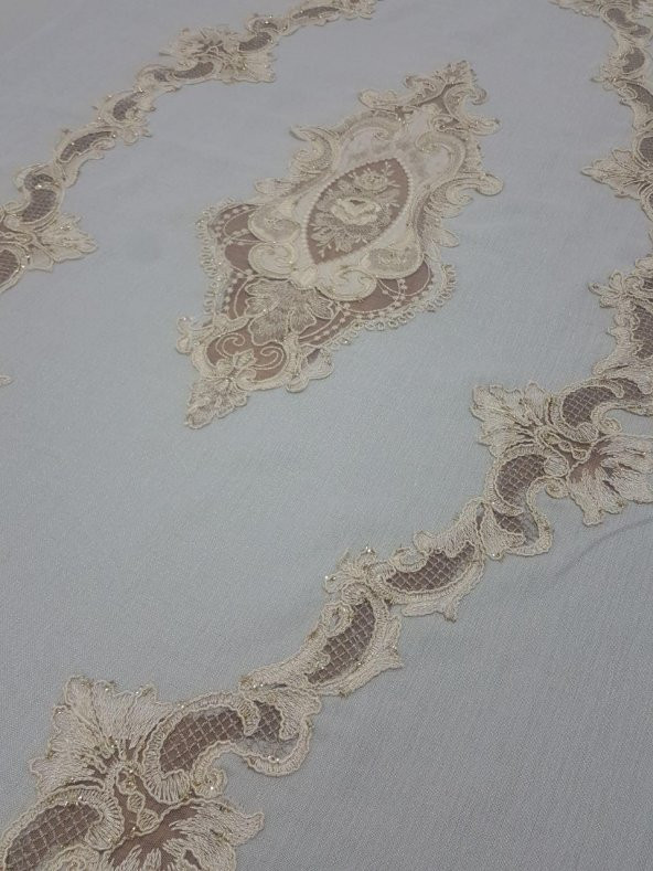 Finezza Perla Lüx Dantelli Simli Keten Kumaş Gri Masa Örtüsü 160x230 cm - 1157 - 5