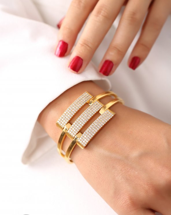 ADGOLD Düz ray Model 22 Ayar Altın Kaplama kelepçe bileklik - 1