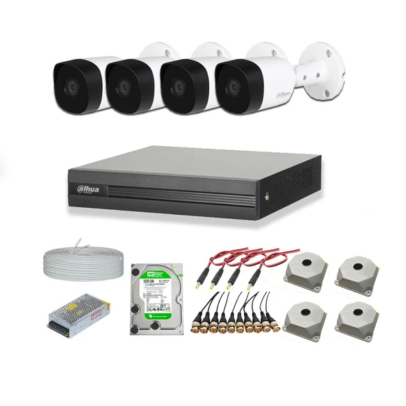 Dahua 2mp 4 kameralı Dış ortam AHD HD-CVI Full Kamera Seti 500GB Disk ürün görseli 1