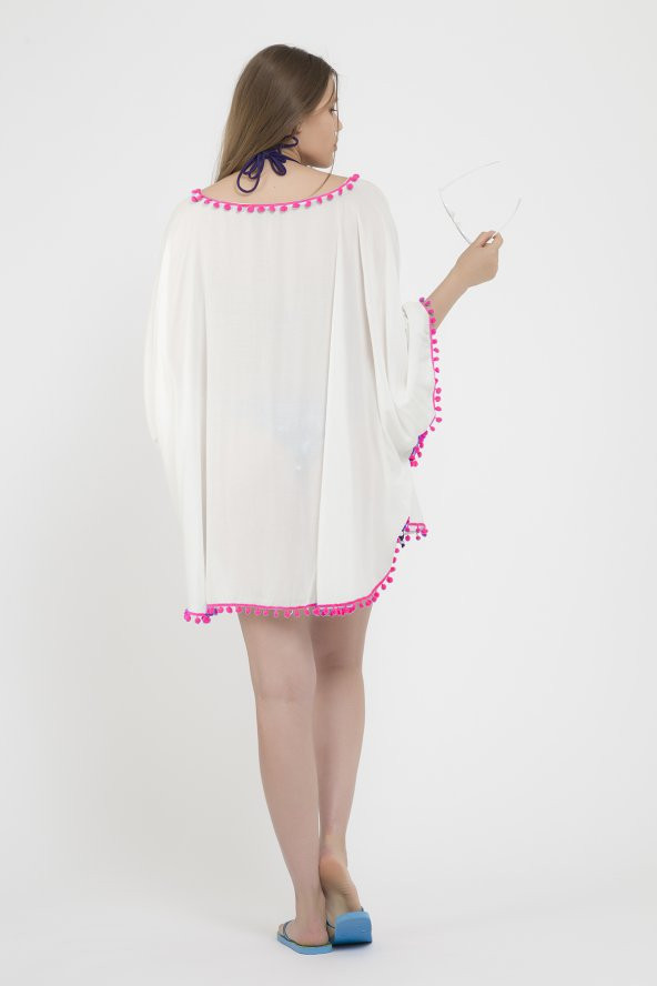 Yakası ve eteği Ponponlu Pareo - 2