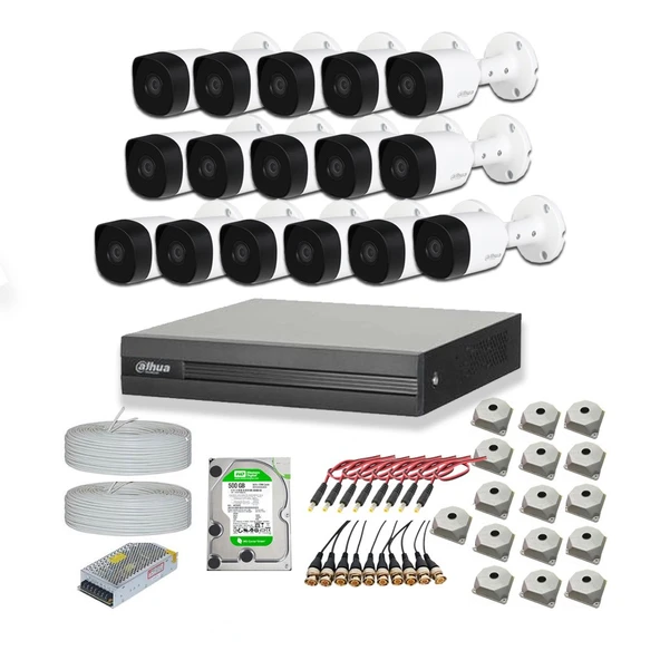Dahua 2mp 16 kameralı Dış ortam AHD HD-CVI Full Kamera Seti 500GB Disk