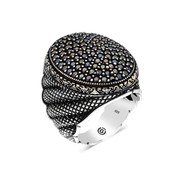 Gümüş Siyah Zirkon Taşlı Oval Erkek Yüzük ürün görseli 1