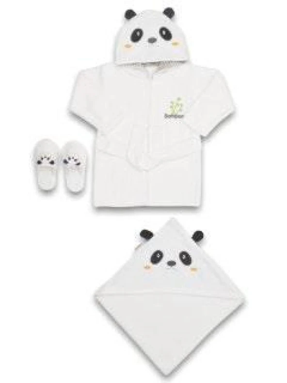 Bebitof Baby Panda Bebe Bornoz Seti 30037 Beyaz