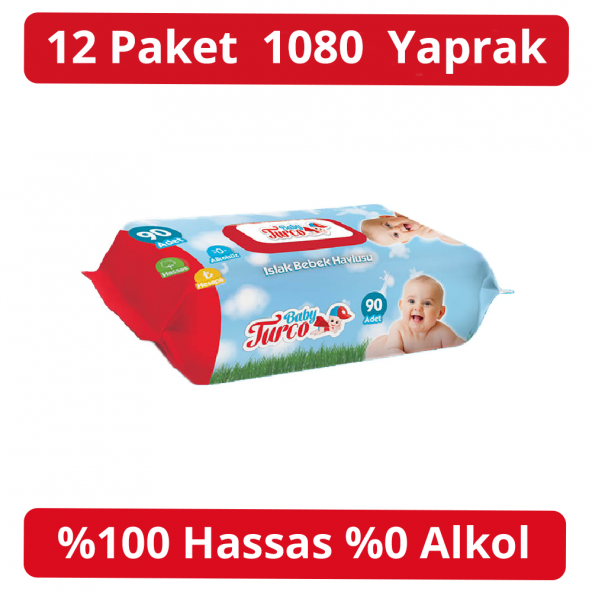 Baby Turco Islak Havlu Kapaklı 90lı 12 Adet 1080 Yaprak