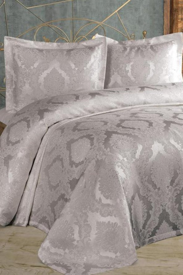 Şulem Jakarlı Şönil Tek Kişilik 2 Parça Yatak Örtüsü Gri - Resim 2