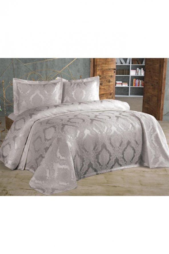 Şulem Jakarlı Şönil Tek Kişilik 2 Parça Yatak Örtüsü Gri - Resim 3