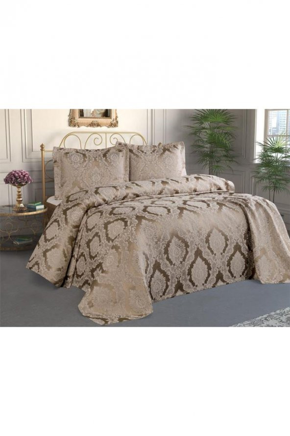 Şulem Jakarlı Şönil Tek Kişilik 2 Parça Yatak Örtüsü Cappucino - Resim 3