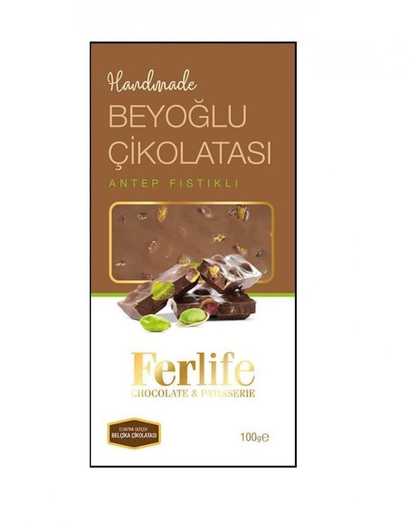 Ferlife El Yapımı Beyoğlu Çikolatası Antep Fıstıklı Sütlü Glutensiz 100 gr