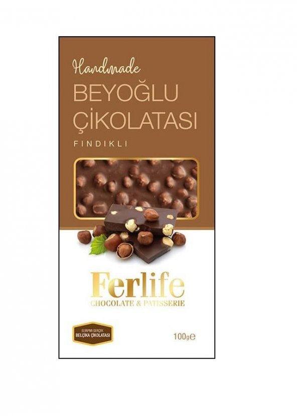 Ferlife El Yapımı Beyoğlu Çikolatası Fındıklı Sütlü Glutensiz 100 gr