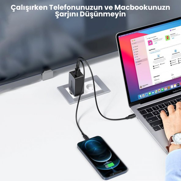 Ugreen 65W USB Type-C QC 4.0 PD 3.0 GanX 3 Portlu Hızlı Şarj Cihazı - 5