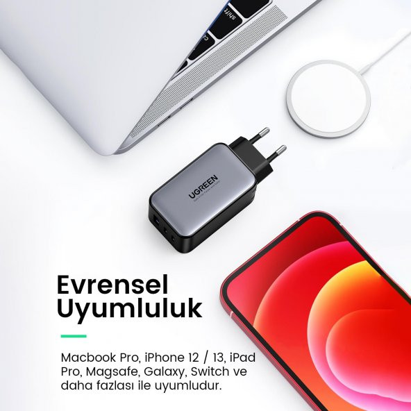 Ugreen 65W USB Type-C QC 4.0 PD 3.0 GanX 3 Portlu Hızlı Şarj Cihazı - 7