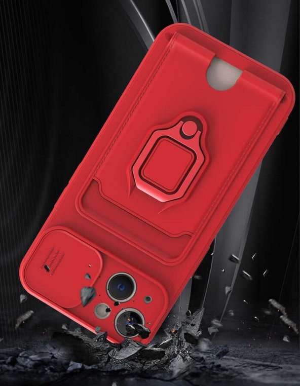 Apple iPhone 13 Kılıf Kartlıklı Kamera Korumalı Standlı Manyetik Kapak - 4