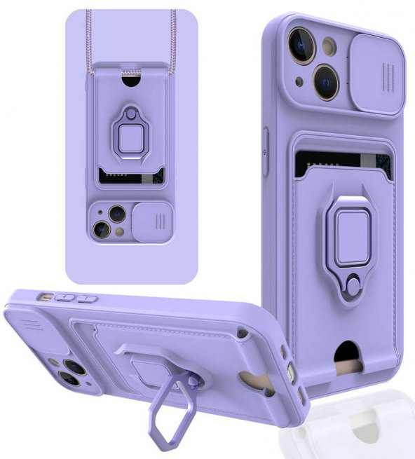 Apple iPhone 13 Kılıf Kartlıklı Kamera Korumalı Standlı Manyetik Kapak - 8