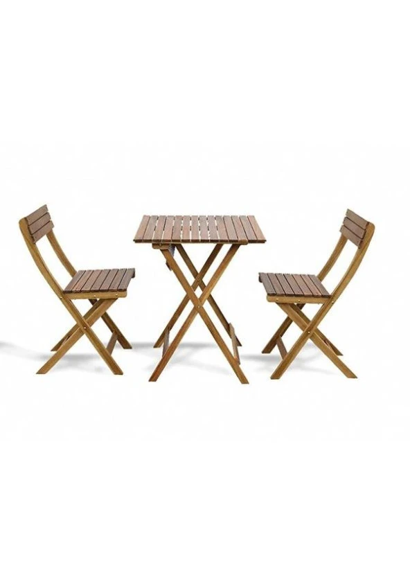Fafare Meşe Renk Katlanır Masa ve 2 Adet Katlanır Sandalye Set 60x60 cm, Bistro Set, Bahçe Masası