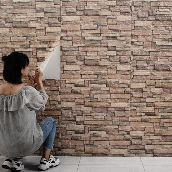 Karışık Renk Taş Desen Kendinden Yapışkanlı 3D Duvar Kağıdı Panel