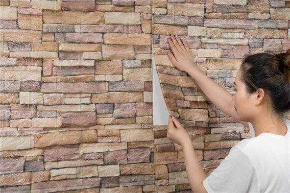 Renkli Duvarlar Karışık Renk Taş Desen Kendinden Yapışkanlı 3D Duvar Kağıdı Panel - Resim 3