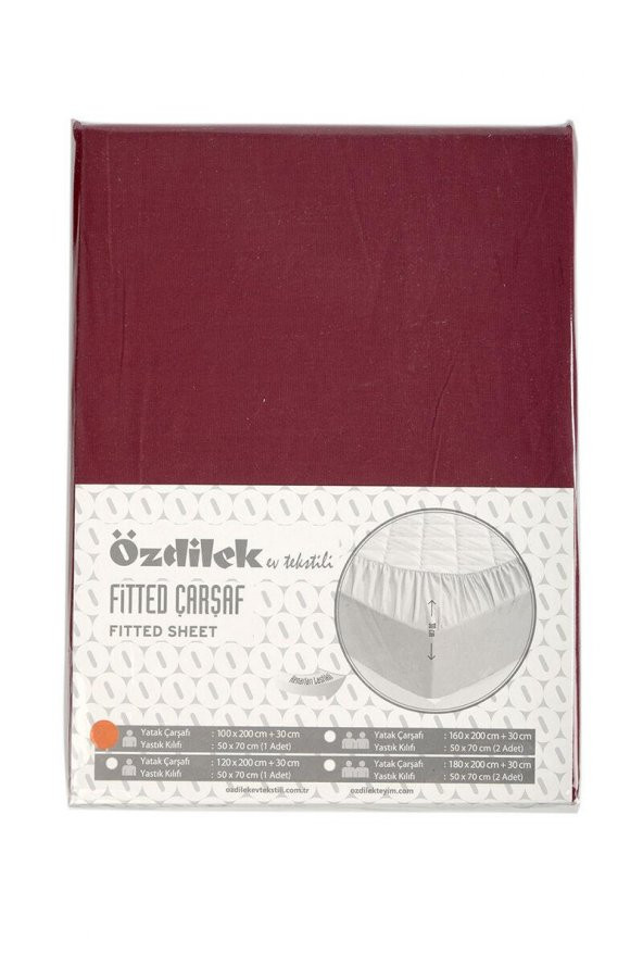 Özdilek Tek Kişilik Çarşaf Fitted Yastıklı Ranforce Trendy Bordo 100x200 - 2