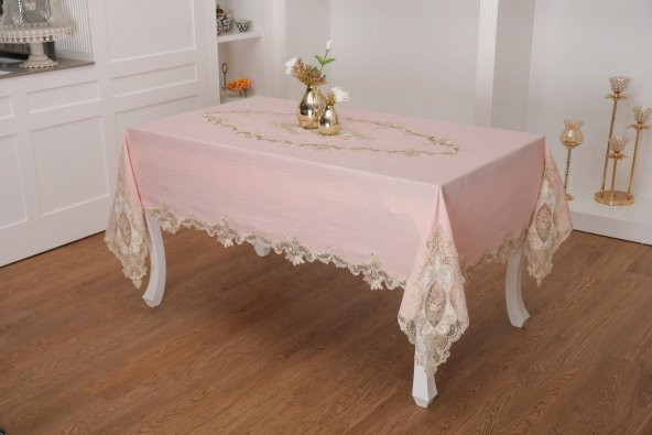 Finezza Perla Dantelli Simli Keten Kumaş Pudra Masa Örtüsü 160x230 cm - 1159
