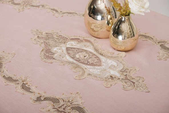 Finezza Perla Dantelli Simli Keten Kumaş Pudra Masa Örtüsü 160x230 cm - 1159 - 3