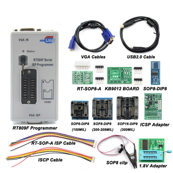RT809F BİOS MAKİNASI UNİVERSAL PROGRAMLAYICI (11 PARÇA ADAPTÖR İLE)