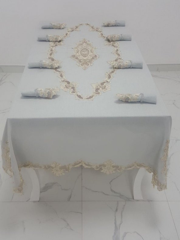 Finezza Perla Güpürlü Keten Gri Sofra Takımı 8 kişilik 160x230 cm 17 Prç. - 1161 - 2