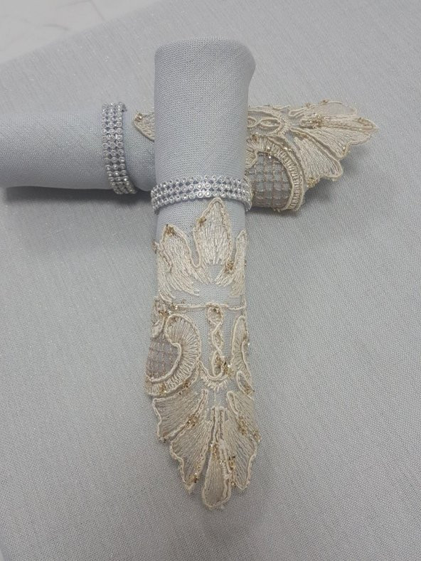 Finezza Perla Güpürlü Keten Gri Sofra Takımı 8 kişilik 160x230 cm 17 Prç. - 1161 - 4