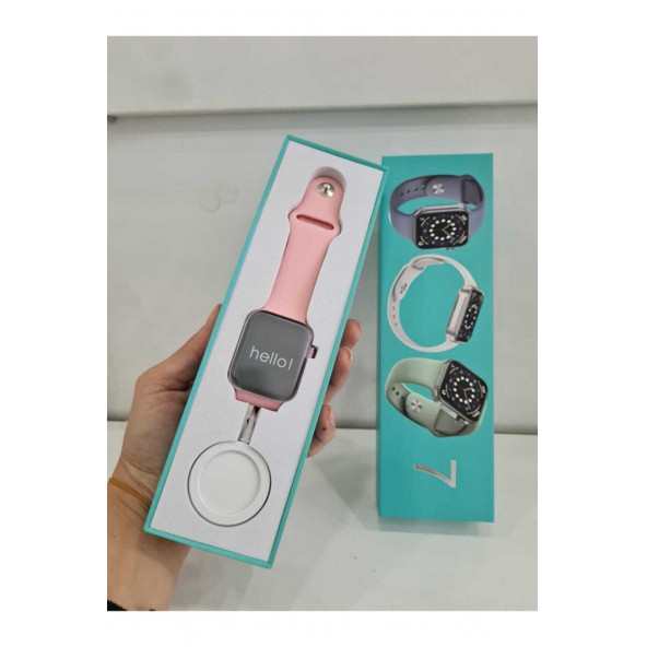 Pembe Watch 7 Series Süper Kalite Yan Tuş Döndürme Aktif Türkçe Menü Akıllı Saat - 1