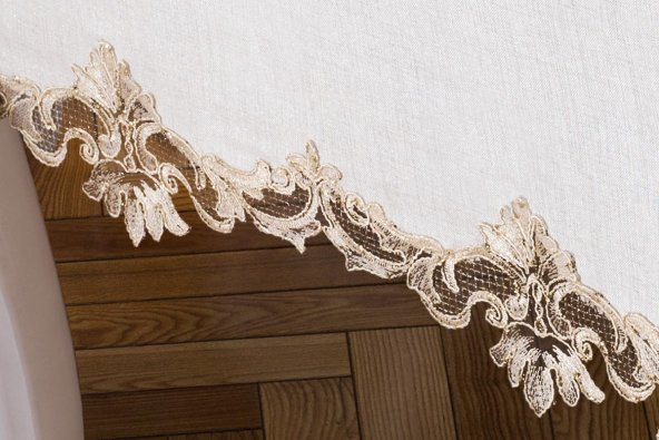 Finezza Perla Güpürlü Keten Krem Sofra Takımı 8 kişilik 160x230 cm 17Prç. - 1162 - 4