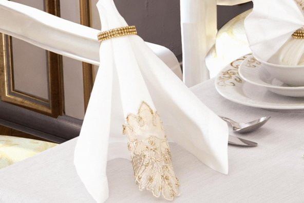 Finezza Perla Güpürlü Keten Krem Sofra Takımı 8 kişilik 160x230 cm 17Prç. - 1162 - 6