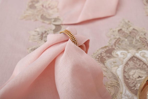 Finezza Perla Güpürlü Keten Pudra Sofra Takımı 8 kişilik 160x230cm 17Prç. - 1163 - 5