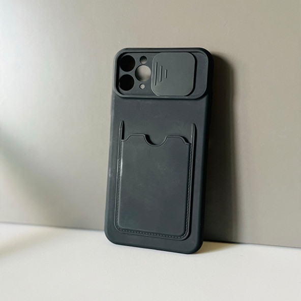 EWP Iphone 11 Pro Uyumlu Siyah Renk Kartvizit Bölmeli Sürgülü Kamera Koruma Silikon Kapak 11PBR1BRB