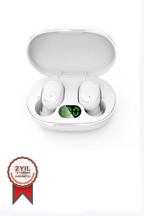 E6s Çift Mikrofonlu Şarj Göstergeli Kablosuz Bluetooth Kulaklık Beyaz
