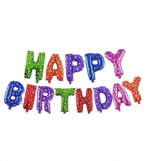 Happy Birthday Yazılı Karışık Renkli Kalp Baskılı Balon Folyo Balon