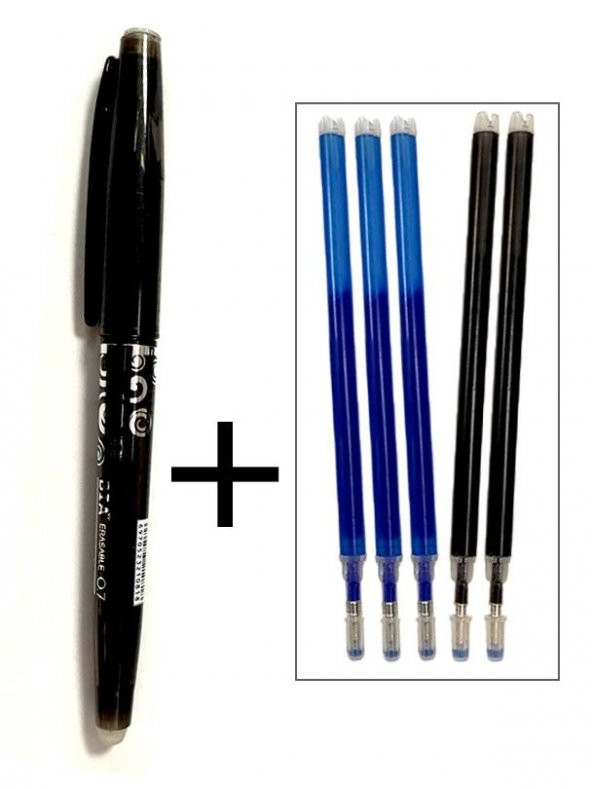 Silinebilir Siyah Tükenmez Kalem 5 Yedekli Ütüyle Isıyla Uçan Kumaş Desen Kalemi