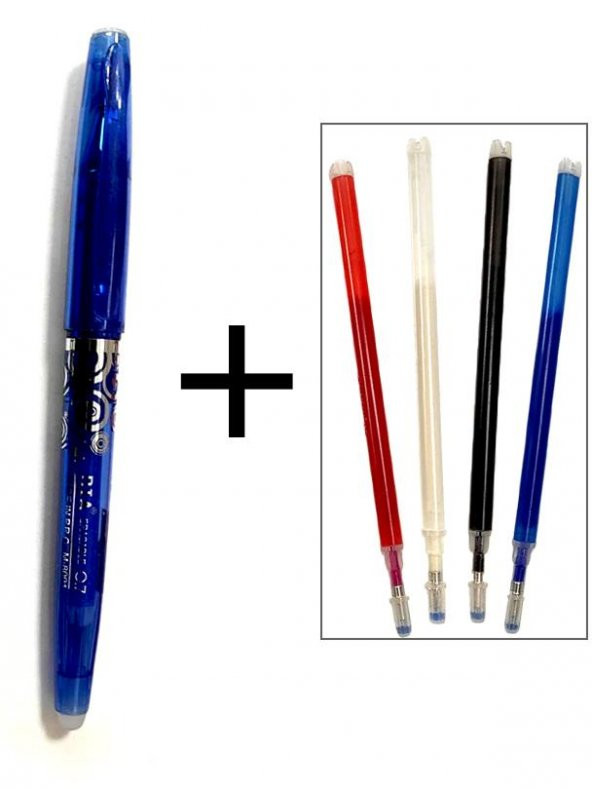 Silinebilir Mavi Tükenmez Kalem 4 Yedekli Ütüyle Isıyla Uçan Kumaş Desen Kalemi