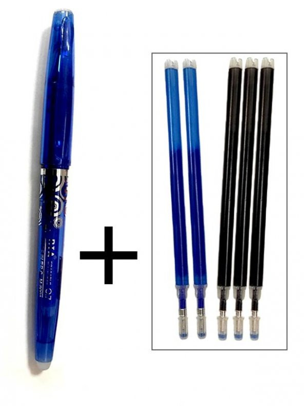 Silinebilir Mavi Tükenmez Kalem 5 Yedekli Ütüyle Isıyla Uçan Kumaş Desen Kalemi