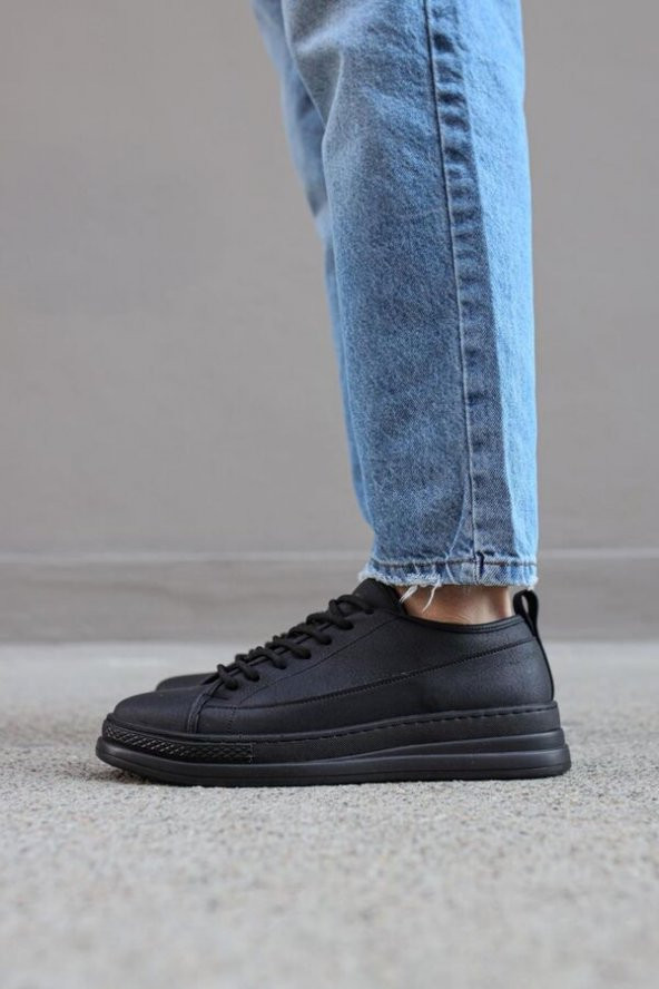 Erkek Sneakers Ayakkabı Siyah (Siyah Taban)