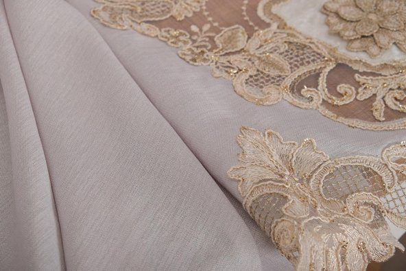 Finezza Anka Güpürlü Keten Gri Sofra Takımı 8 kişilik 160x230 cm 17 Prç. - 1164 - Resim 5