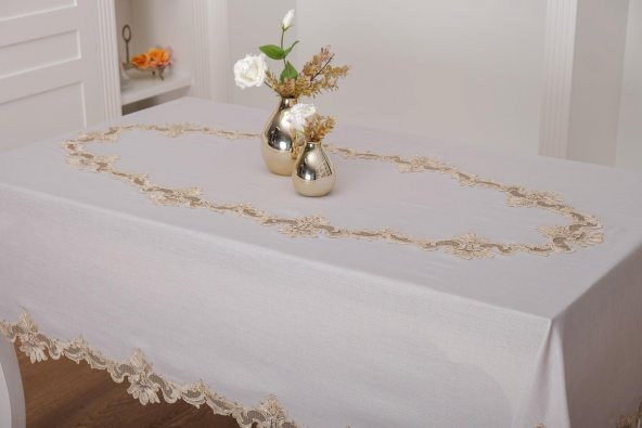 Finezza Anka Lüx Dantelli Simli Keten Kumaş Gri Masa Örtüsü 160x230 cm - 1166 - 2