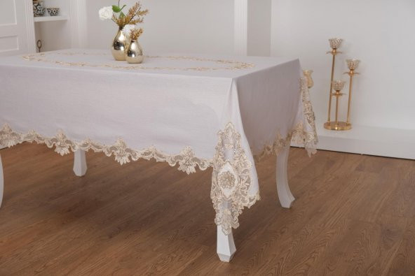 Finezza Anka Lüx Dantelli Simli Keten Kumaş Gri Masa Örtüsü 160x230 cm - 1166 - 3