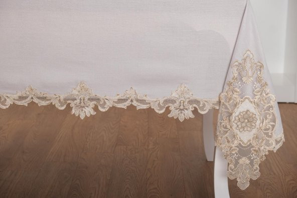 Finezza Anka Lüx Dantelli Simli Keten Kumaş Gri Masa Örtüsü 160x230 cm - 1166 - 4