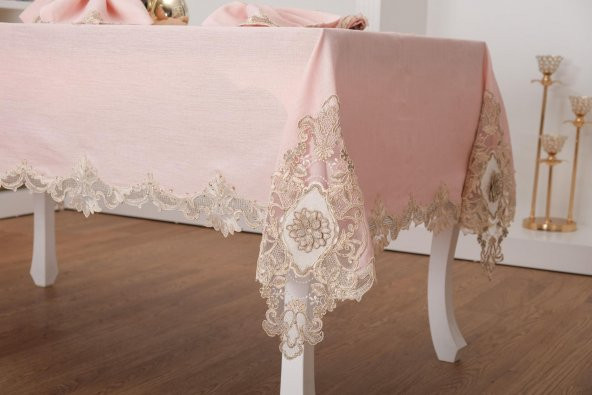 Finezza Anka Lüx Dantelli Simli Keten Kumaş Pudra Masa Örtüsü 160x230 cm - 1167 - 3