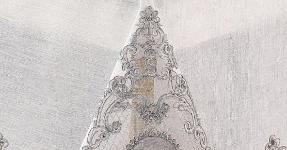 Finezza Asya Lüx Dantelli Simli Keten Kumaş Krem Masa Örtüsü 160x230 cm - 1168 - 4