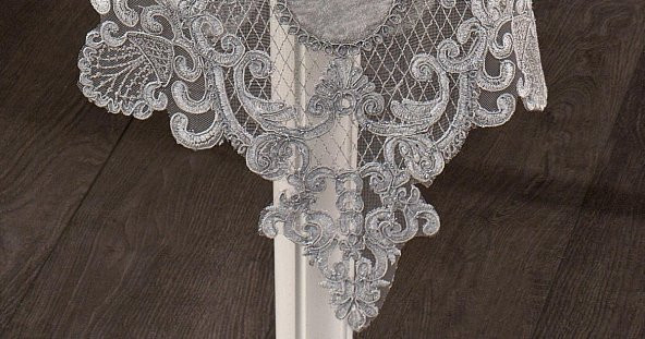 Finezza Asya Lüx Dantelli Simli Keten Kumaş Krem Masa Örtüsü 160x230 cm - 1168 - 5