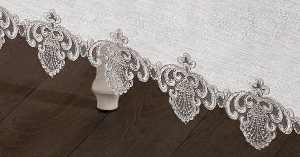 Finezza Asya Lüx Dantelli Simli Keten Kumaş Krem Masa Örtüsü 160x230 cm - 1168 - 6