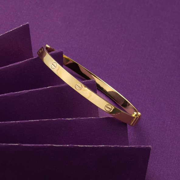 Çivili Taşsız 14 Ayar Altın Kelepçe Bilezik - Resim 6