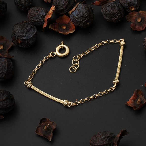 Top Altınlı Örgü Zincir Bileklik - Resim 3