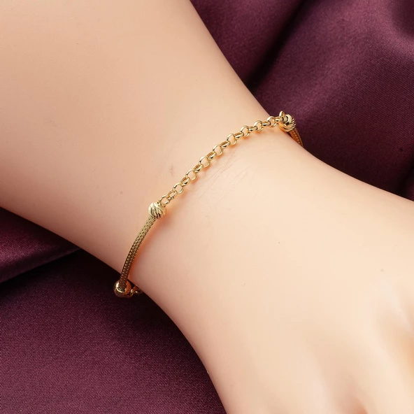 Top Altınlı Örgü Zincir Bileklik - Resim 2