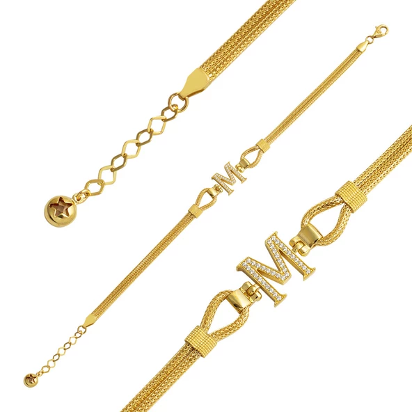 M Harfi Örgü Zincir Altın Bileklik ürün görseli 1