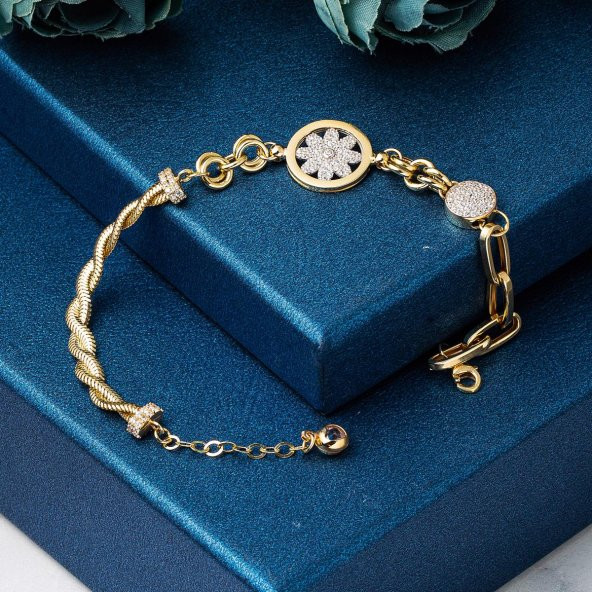 Rüzgar Gülü 14 Ayar Altın Bileklik - Resim 5